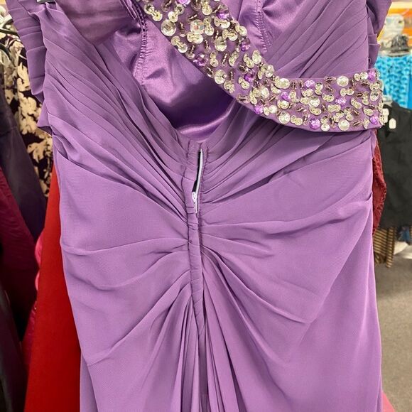 Purple Sz. 8 One Shoulder Beaded Long Dress - Picture 10 of 12